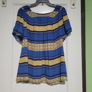 Sara Michelle Blue And Gold Blouse Sz 1X